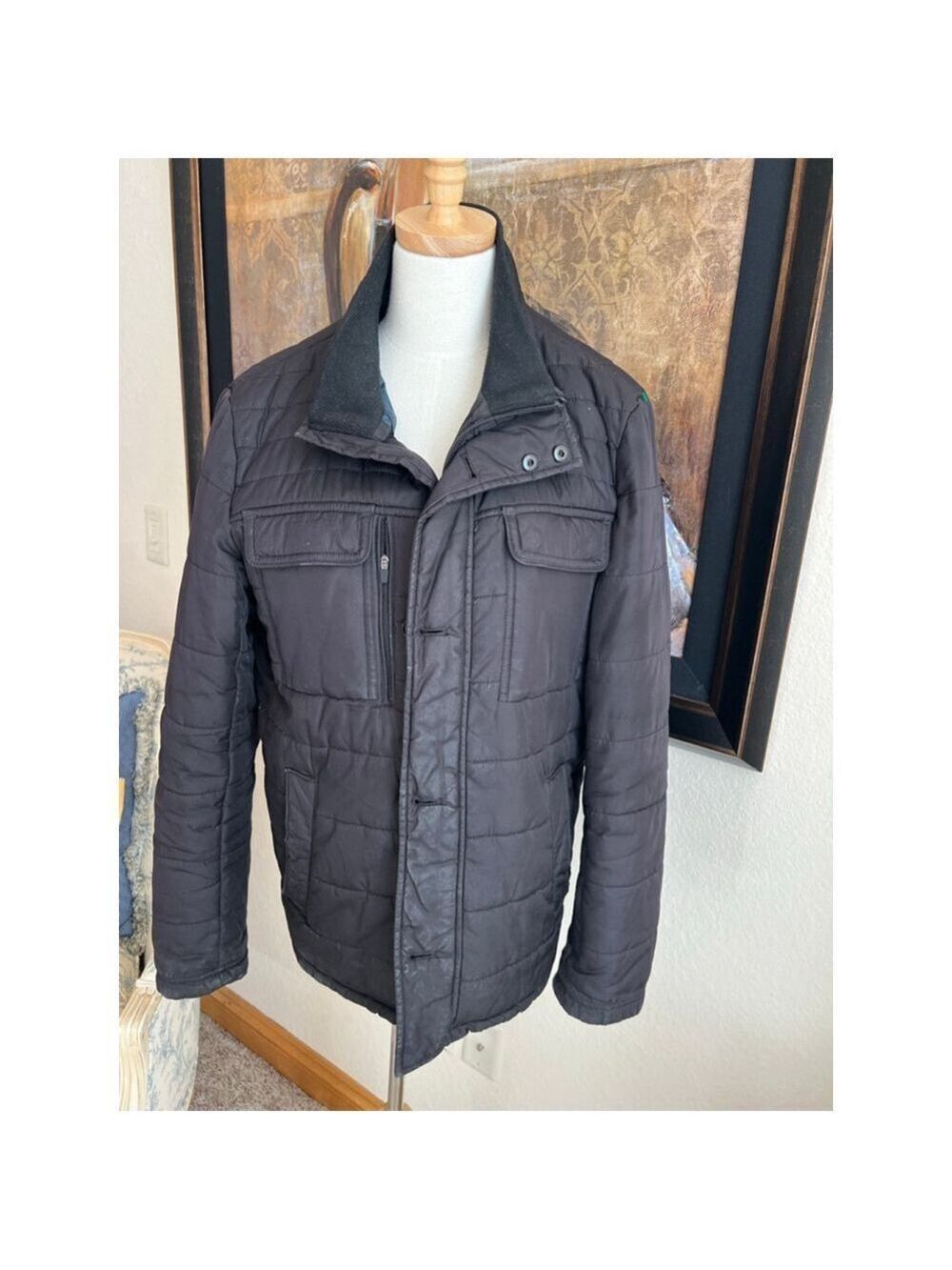 Men's TUMI Black Puffer Jacket M with Blue Lining